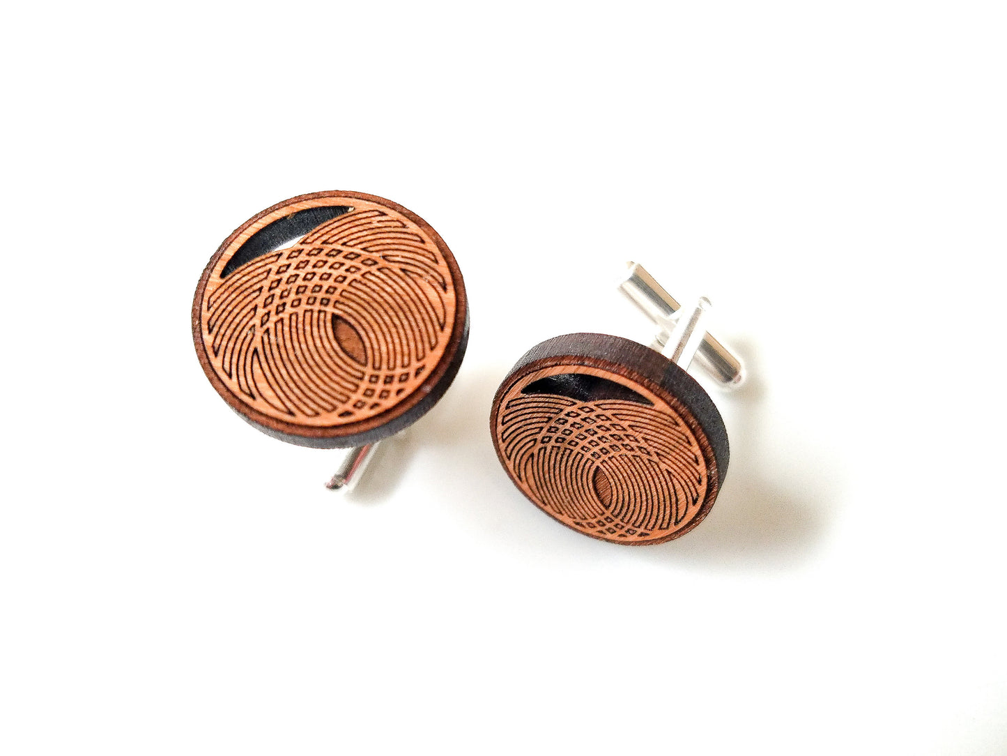 Interlocking Circles cherry wood cuff links