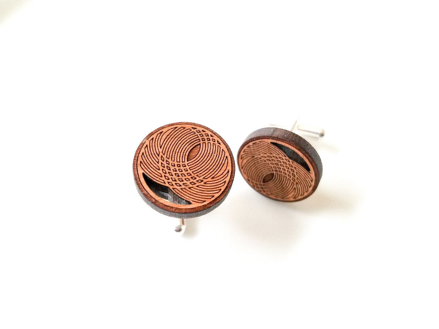 Interlocking Circles cherry wood cuff links