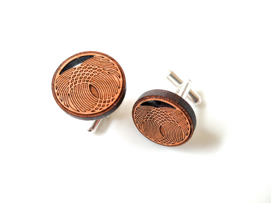 Interlocking Circles cherry wood cuff links